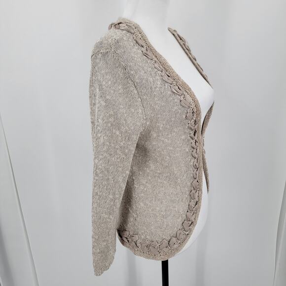 Coldwater Creek Cardigan Womens Small Beige Linen Blend Ribbon Detail Open Knit - Picture 5 of 11